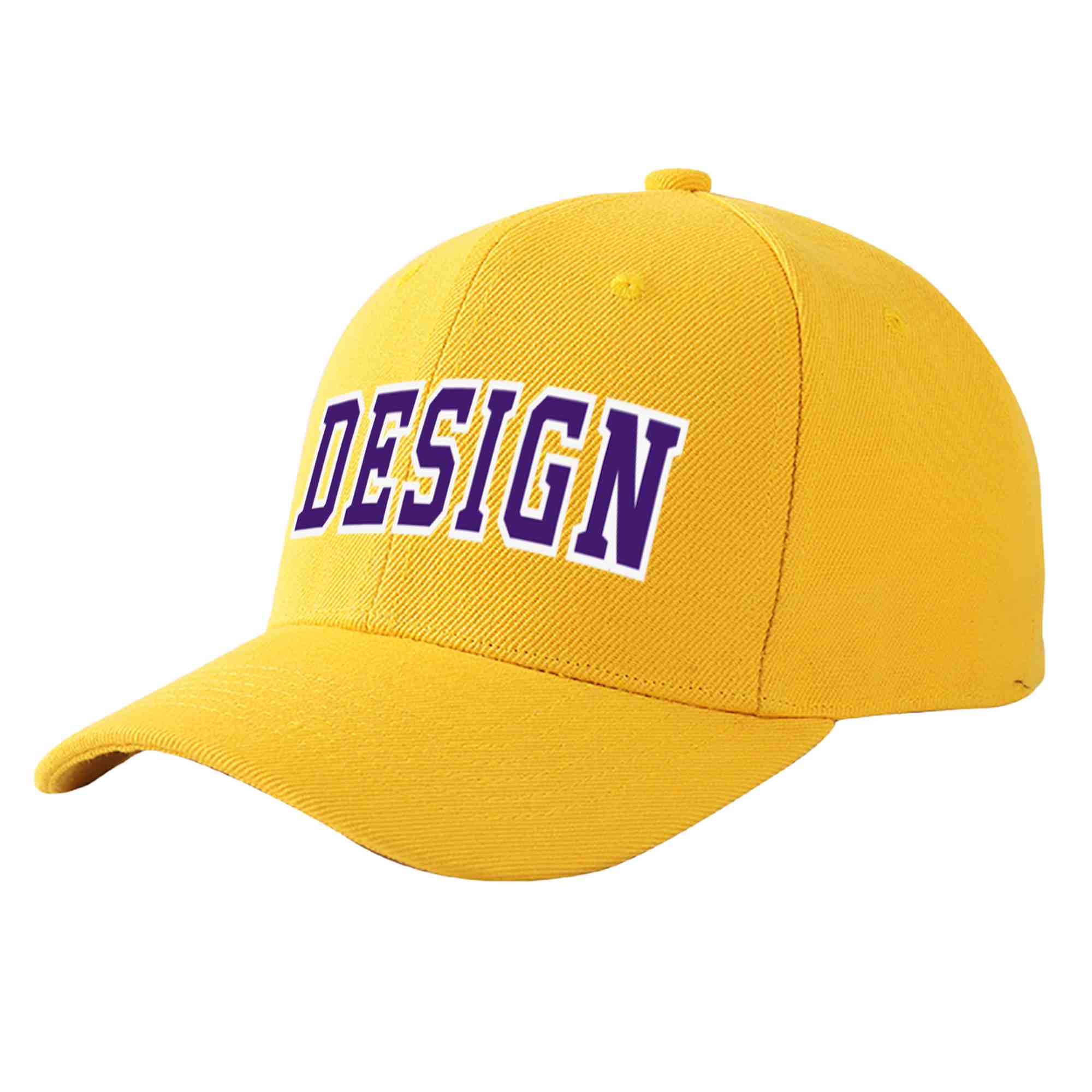 Casquette de baseball incurvée personnalisée en or violet-blanc avec avant-toit