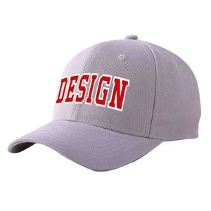 Custom Gray Red-White Curved Eaves Sport Design Baseball Cap