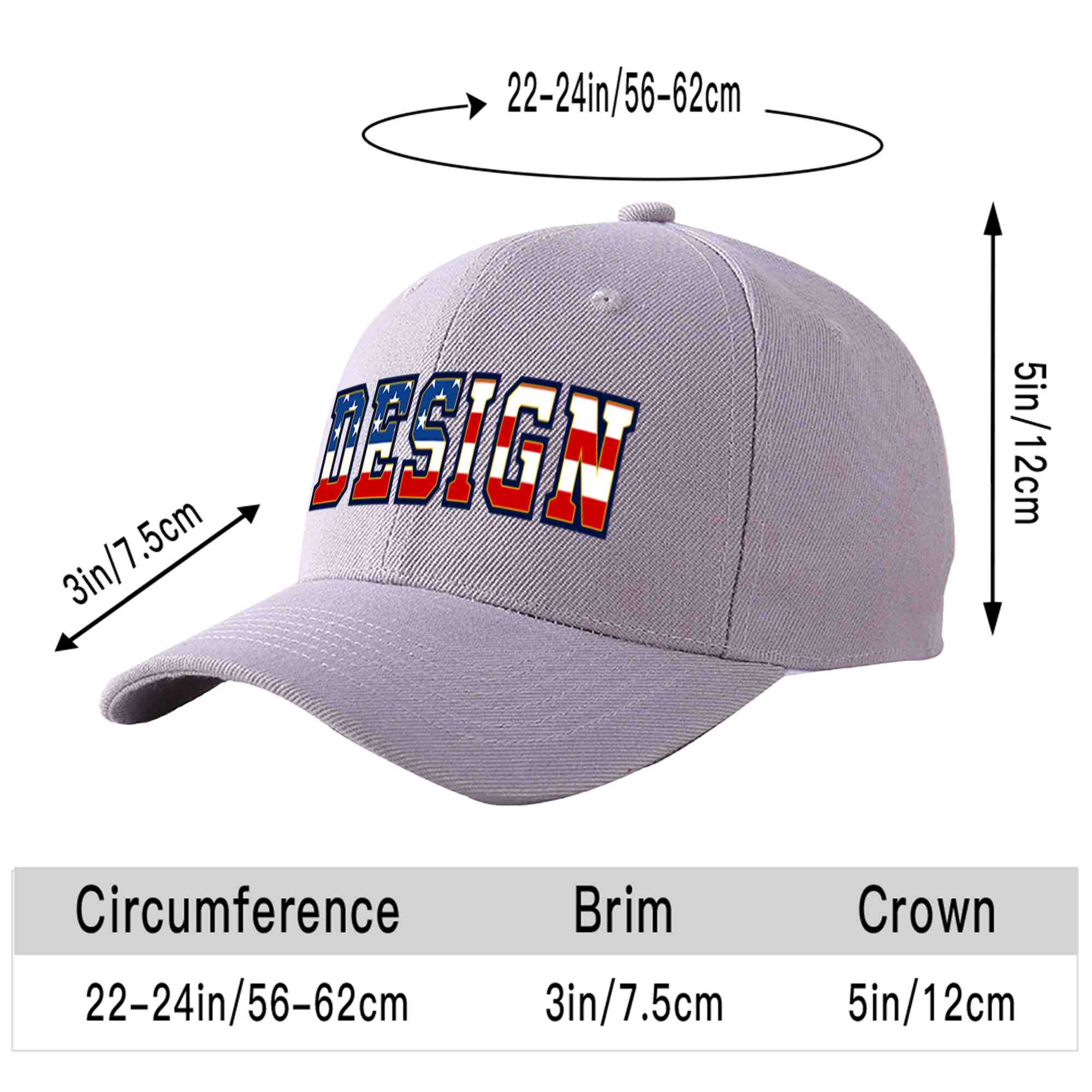 Custom Gray Vintage USA Flag-Gold Curved Eaves Sport Design Baseball Cap