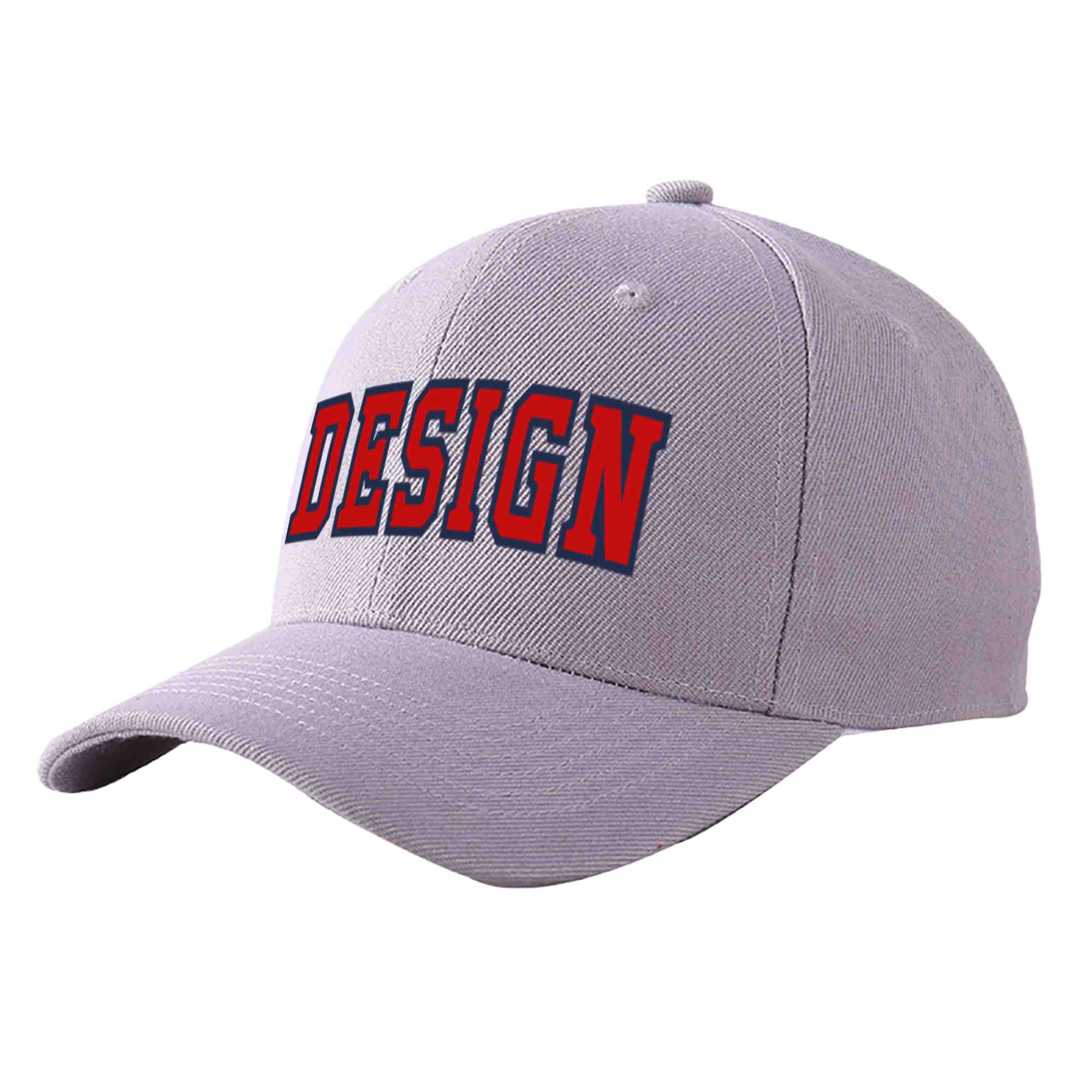 Custom Gray Red-Navy Curved Eaves Sport Design Baseball Cap