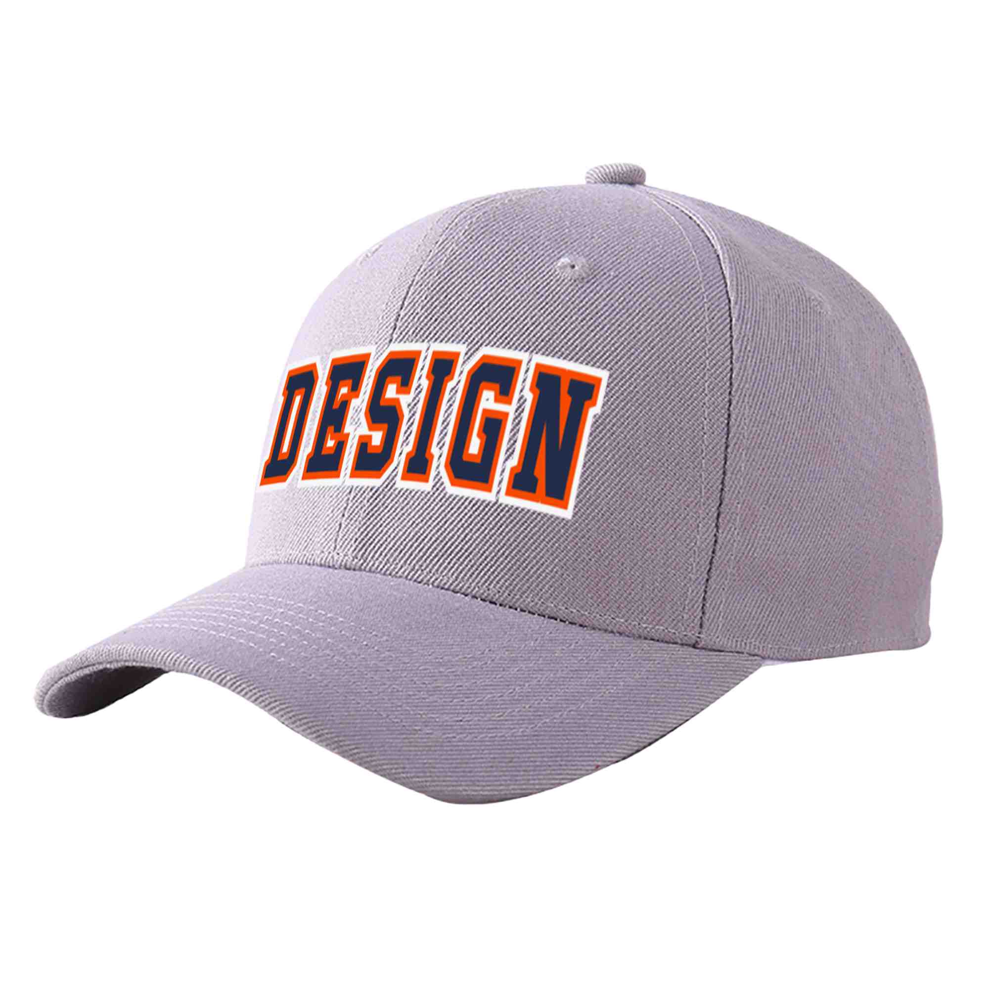 Custom Gray Navy-Orange Curved Eaves Sport Design Baseball Cap