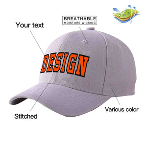 Custom Gray Orange-Black Curved Eaves Sport Design Baseball Cap