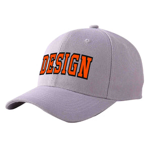 Custom Gray Orange-Black Curved Eaves Sport Design Baseball Cap