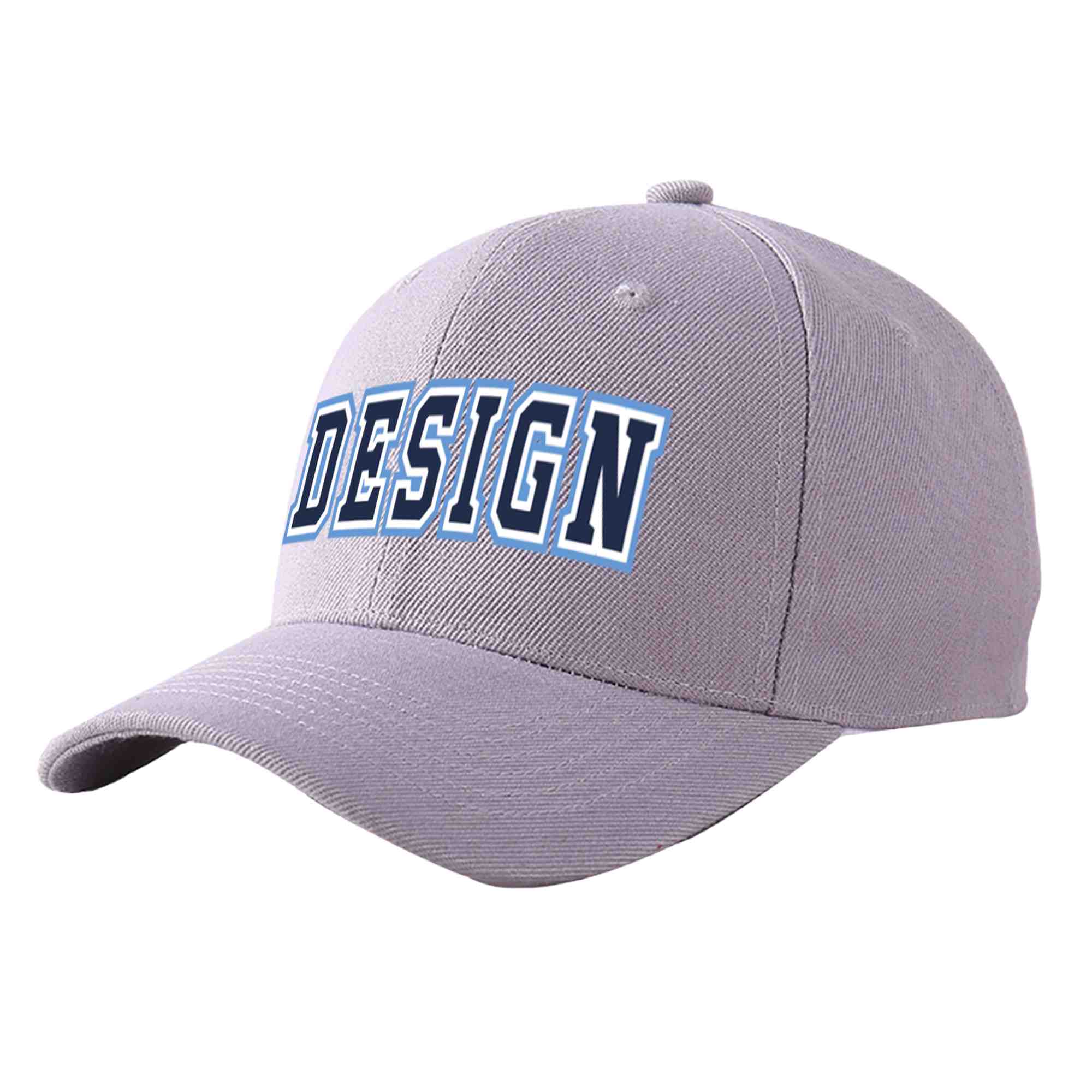 Custom Gray Navy-White Curved Eaves Sport Design Baseball Cap