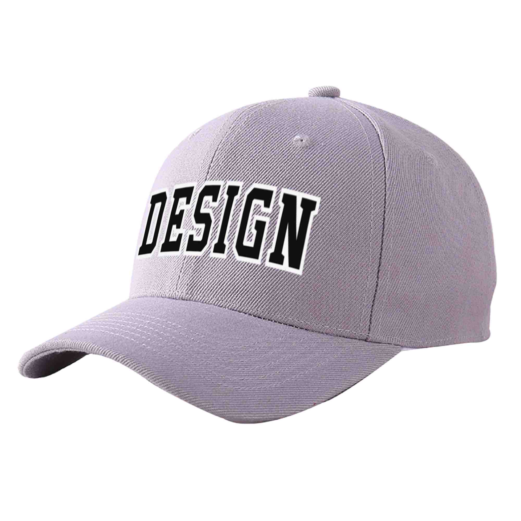 Custom Gray Black-White Curved Eaves Sport Design Baseball Cap