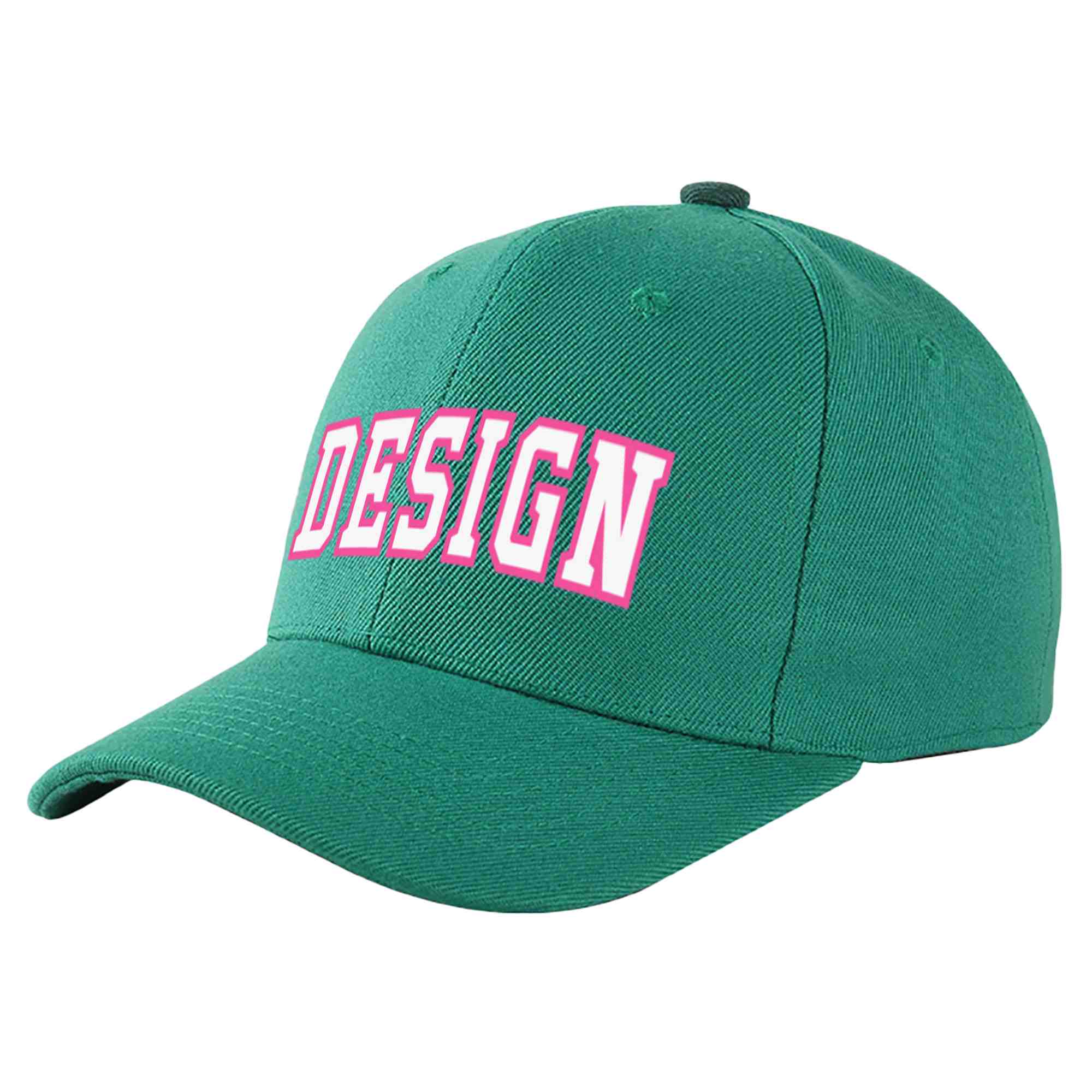 Custom Light Green White-Pink Curved Eaves Sport Design Baseball Cap