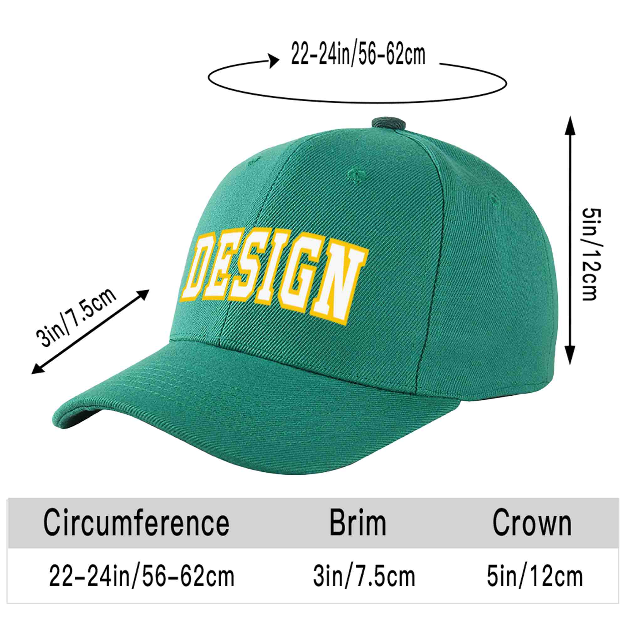 Custom Light Green White-Gold Curved Eaves Sport Design Baseball Cap