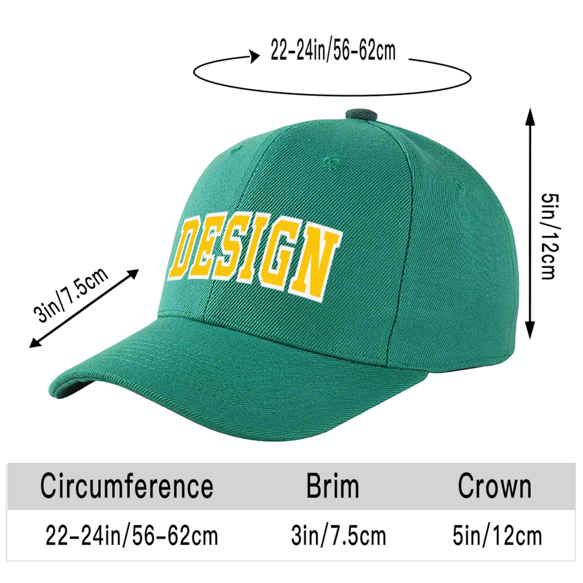 Custom Light Green Gold-White Curved Eaves Sport Design Baseball Cap