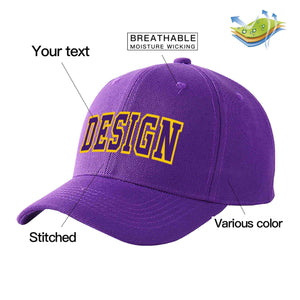 Custom Purple Purple-Gold Curved Eaves Sport Design Baseball Cap