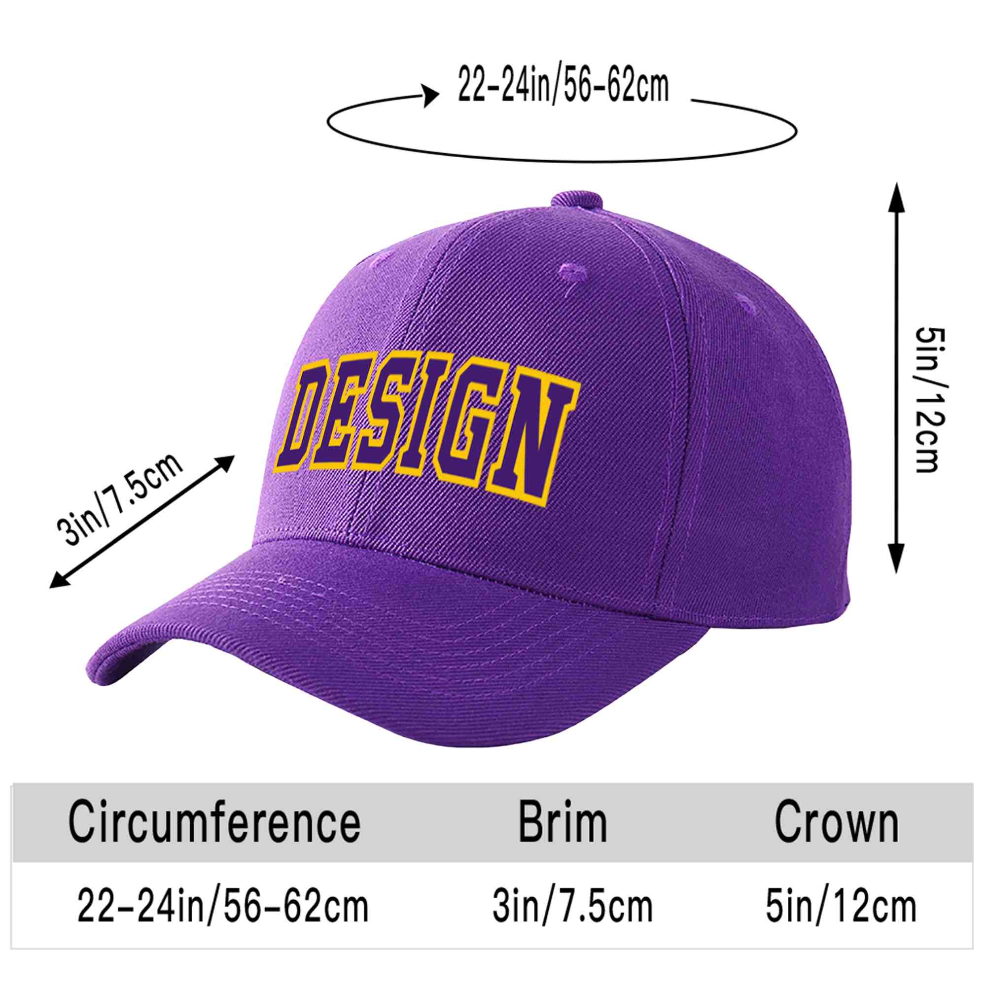 Custom Purple Purple-Gold Curved Eaves Sport Design Baseball Cap