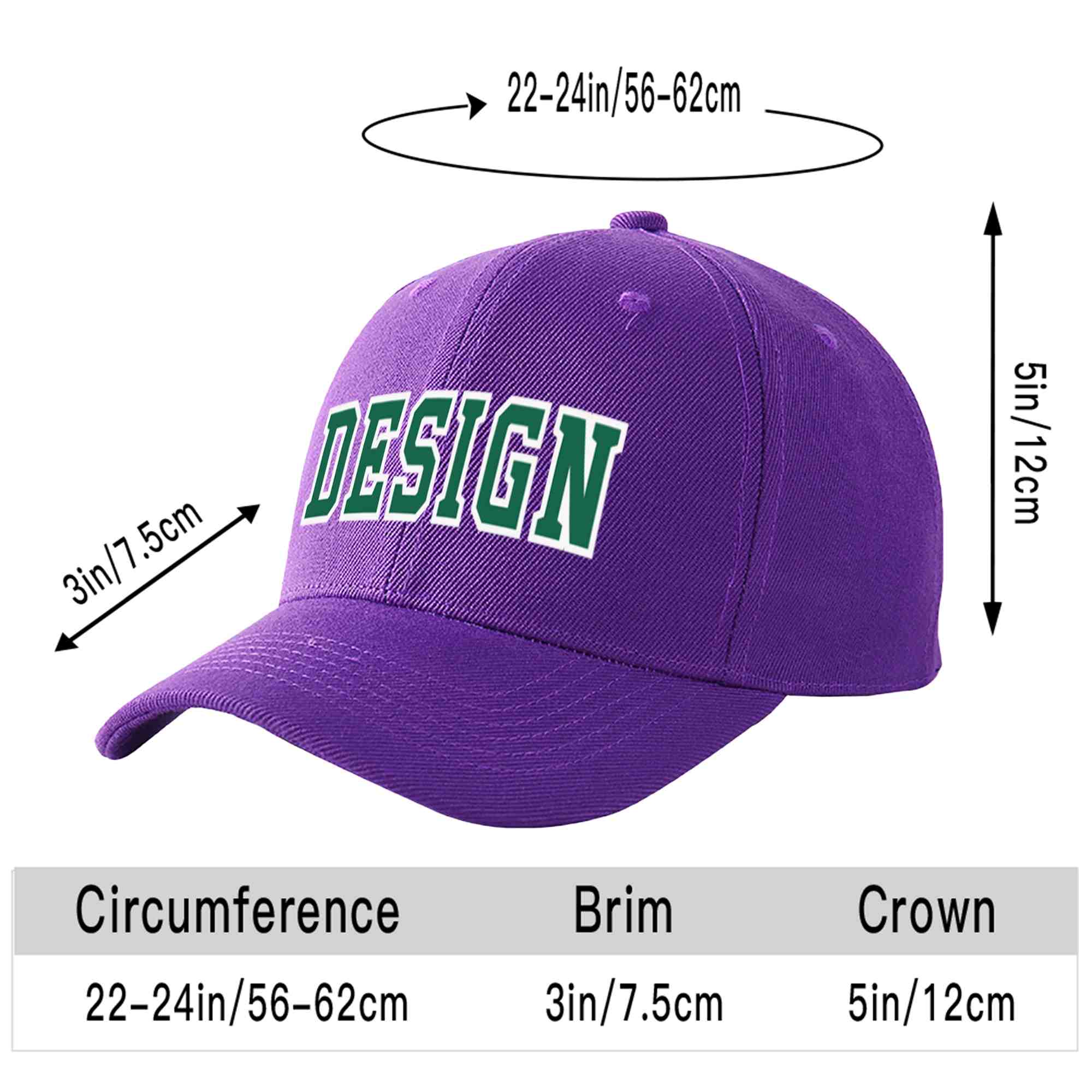 Custom Purple Kelly Green-White Curved Eaves Sport Design Baseball Cap