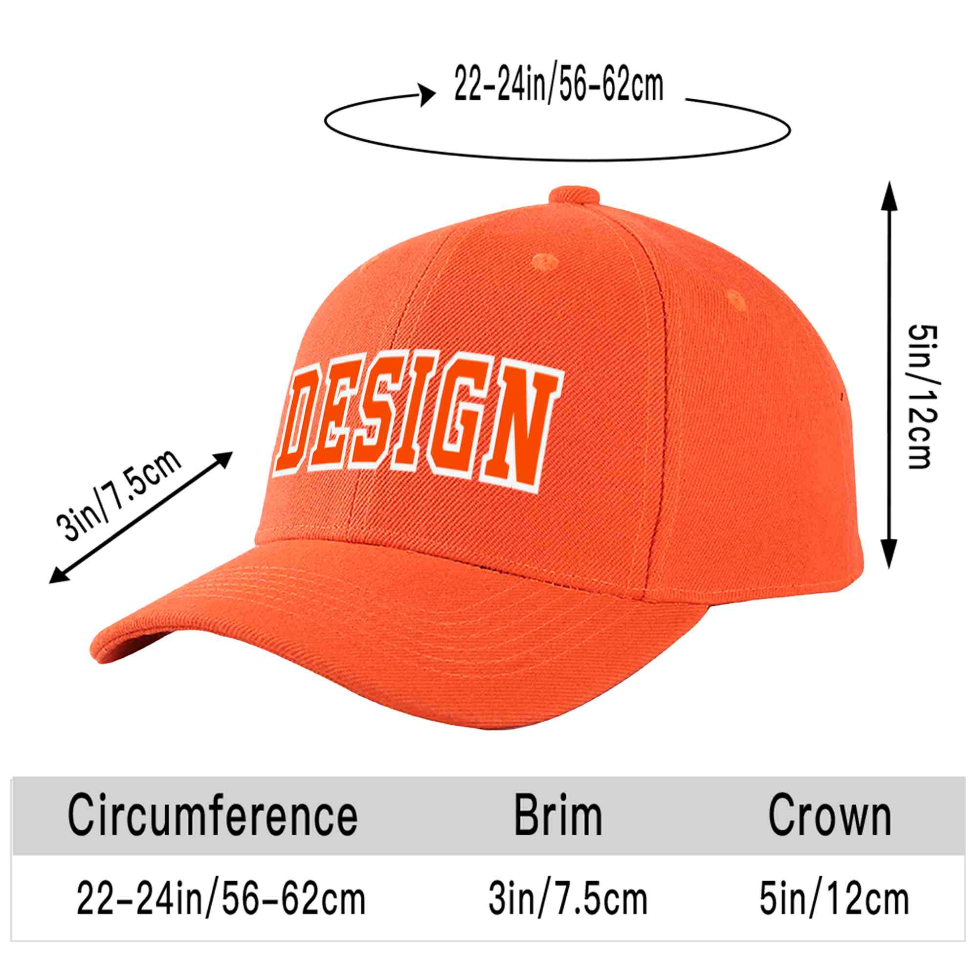 Casquette de baseball incurvée personnalisée orange mandarine-blanc avec avant-toit