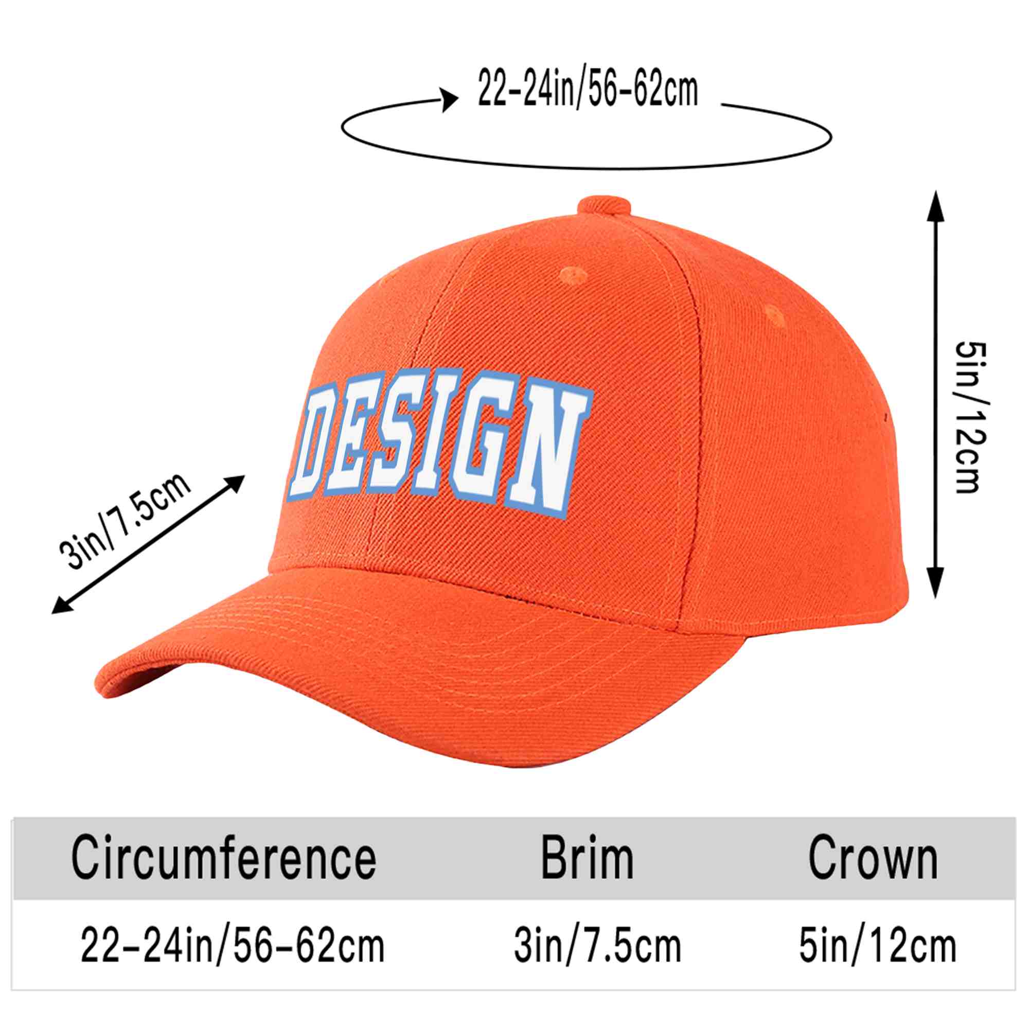 Custom Tangerine White-Light Blue Curved Eaves Sport Design Baseball Cap