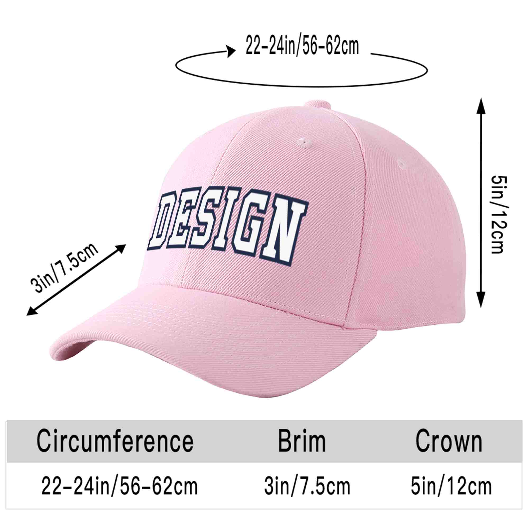 Custom Pink White-Navy Curved Eaves Sport Design Baseball Cap