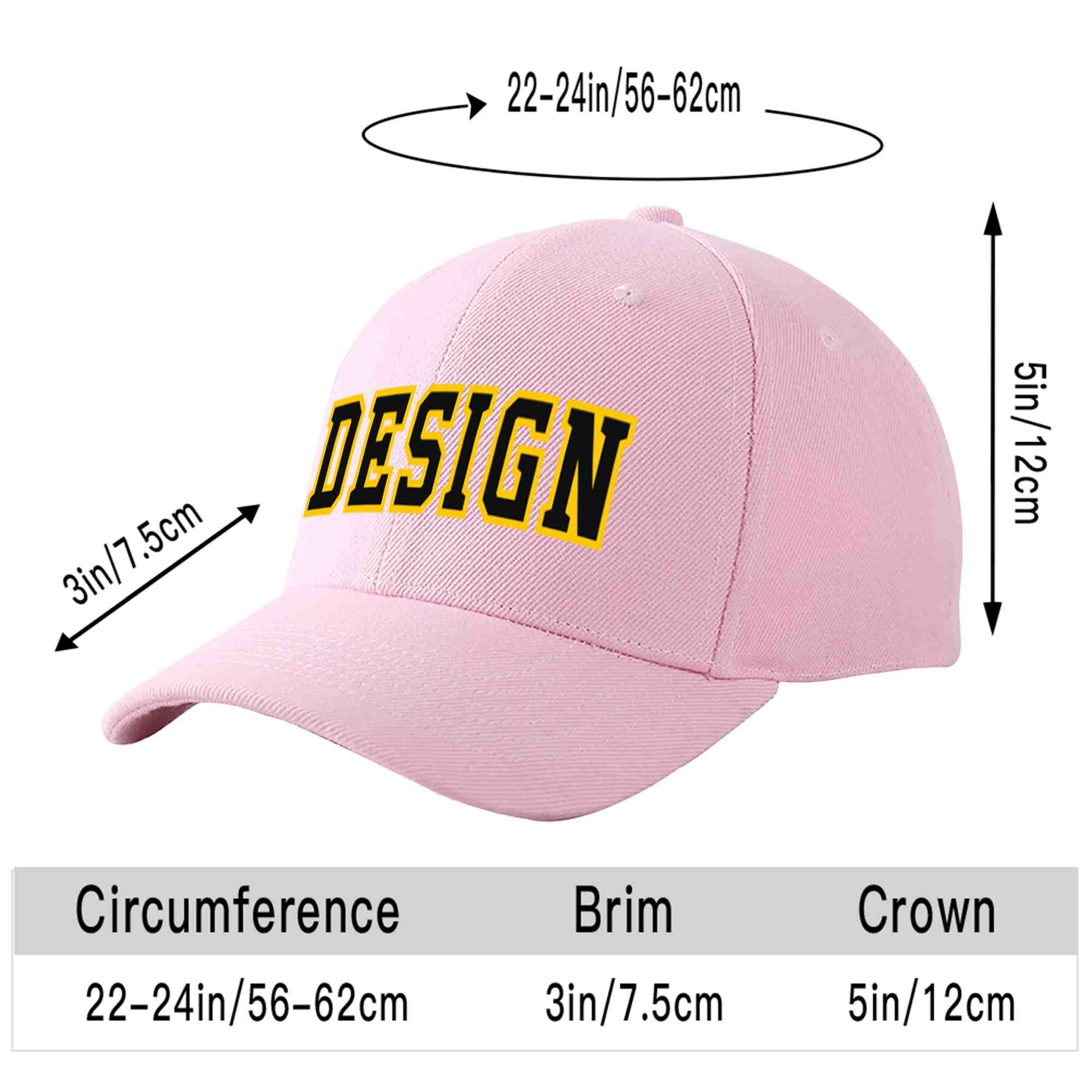 Custom Pink Black-Gold Curved Eaves Sport Design Baseball Cap