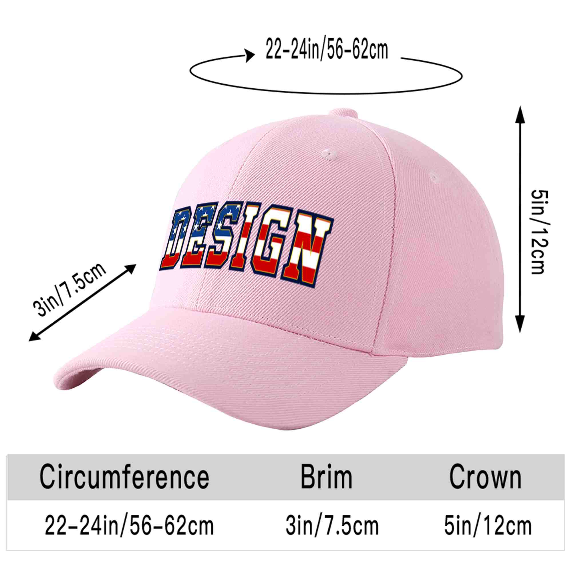 Custom Pink Vintage USA Flag-Gold Curved Eaves Sport Design Baseball Cap