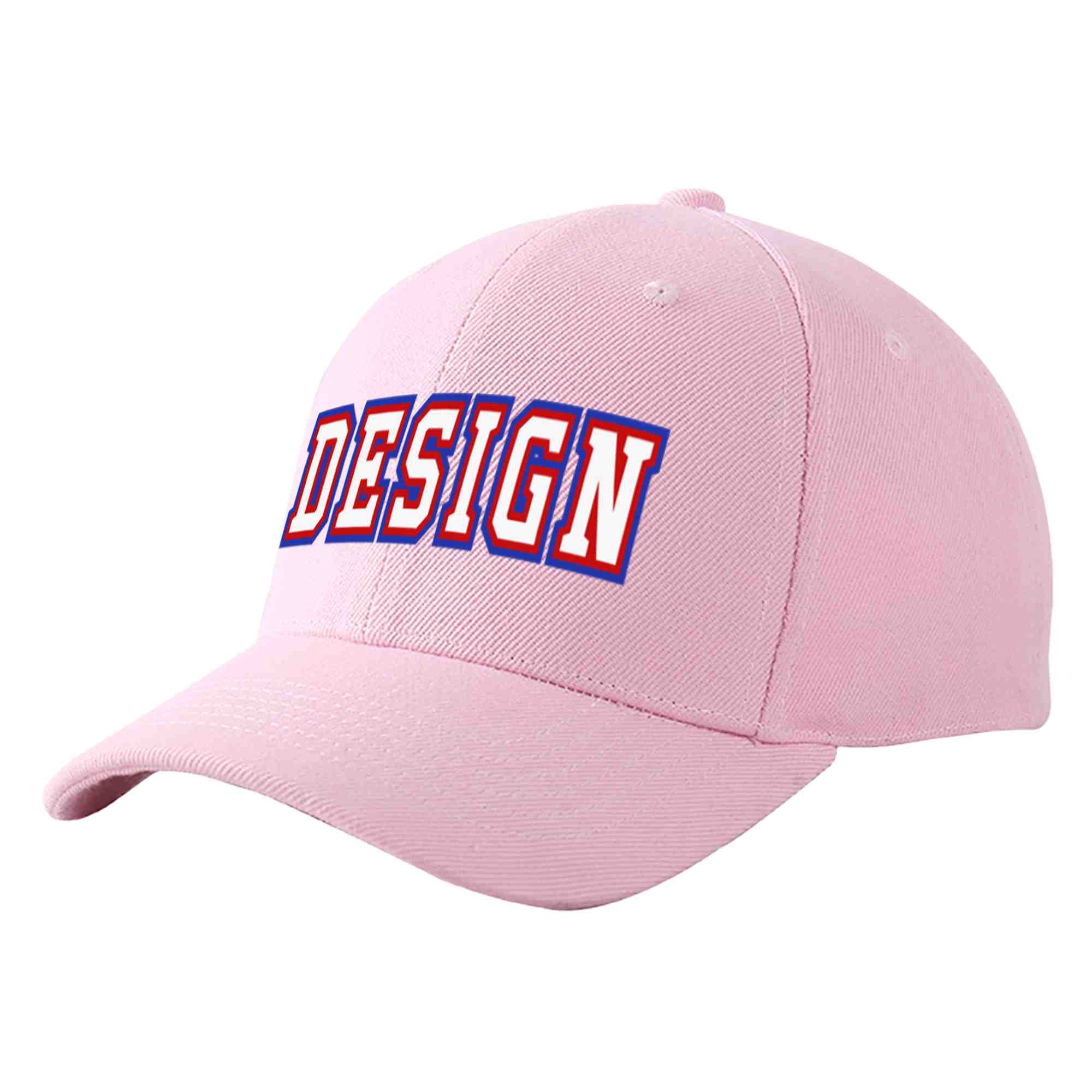 Custom Pink White-Red Curved Eaves Sport Design Baseball Cap