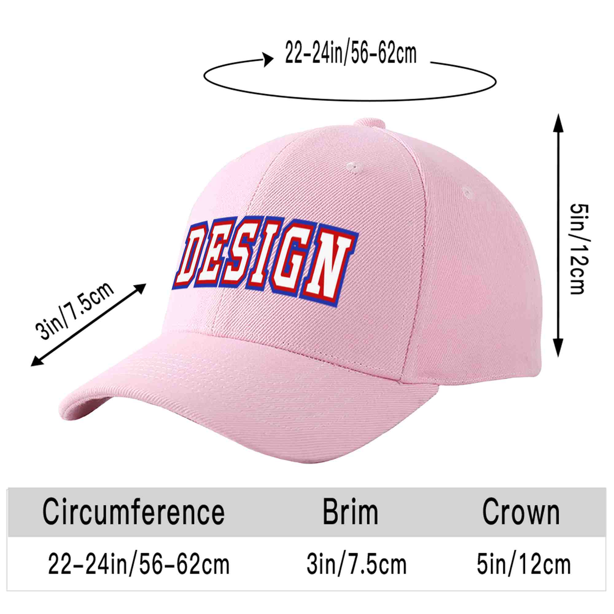 Custom Pink White-Red Curved Eaves Sport Design Baseball Cap