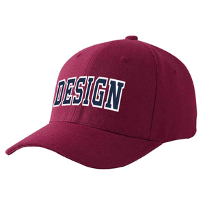 Custom Red Wine Navy-White Curved Eaves Sport Design Baseball Cap