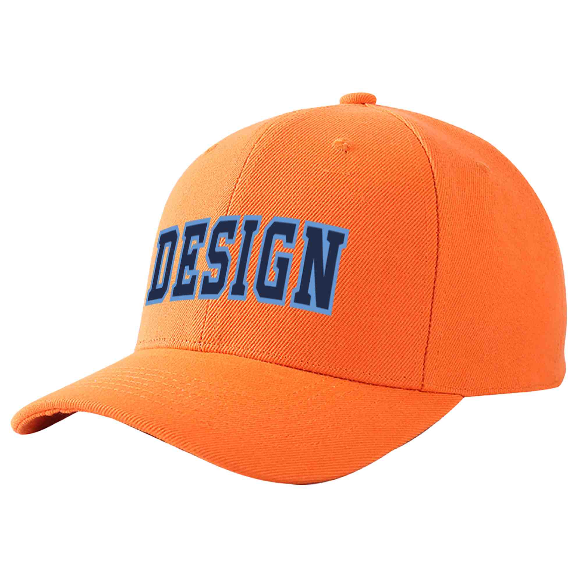 Custom Orange Navy-Light Blue Curved Eaves Sport Design Baseball Cap