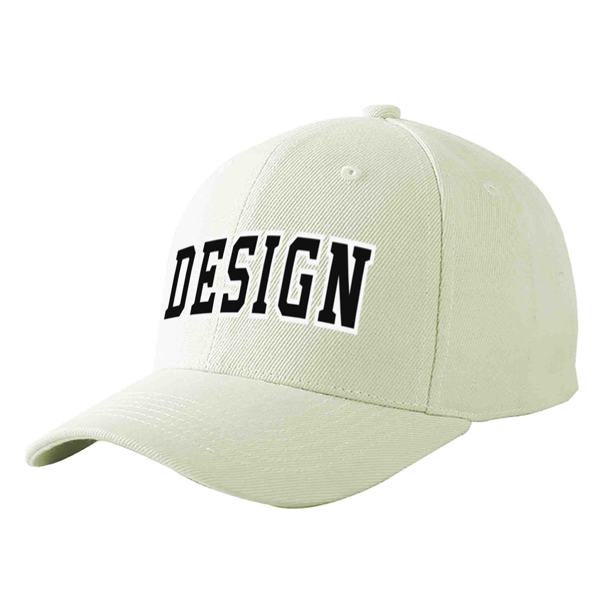 Custom Cream Black-White Curved Eaves Sport Design Baseball Cap