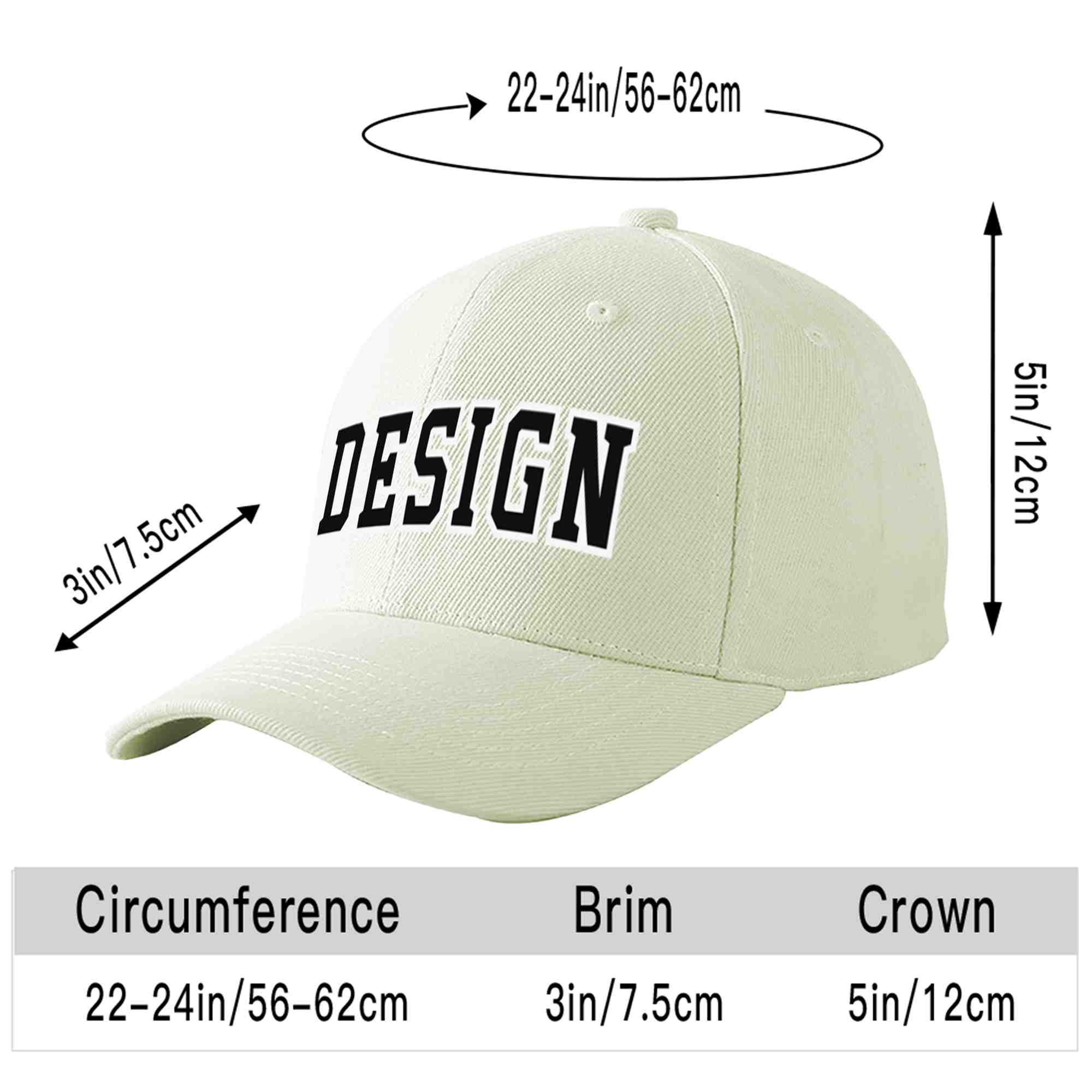 Custom Cream Black-White Curved Eaves Sport Design Baseball Cap