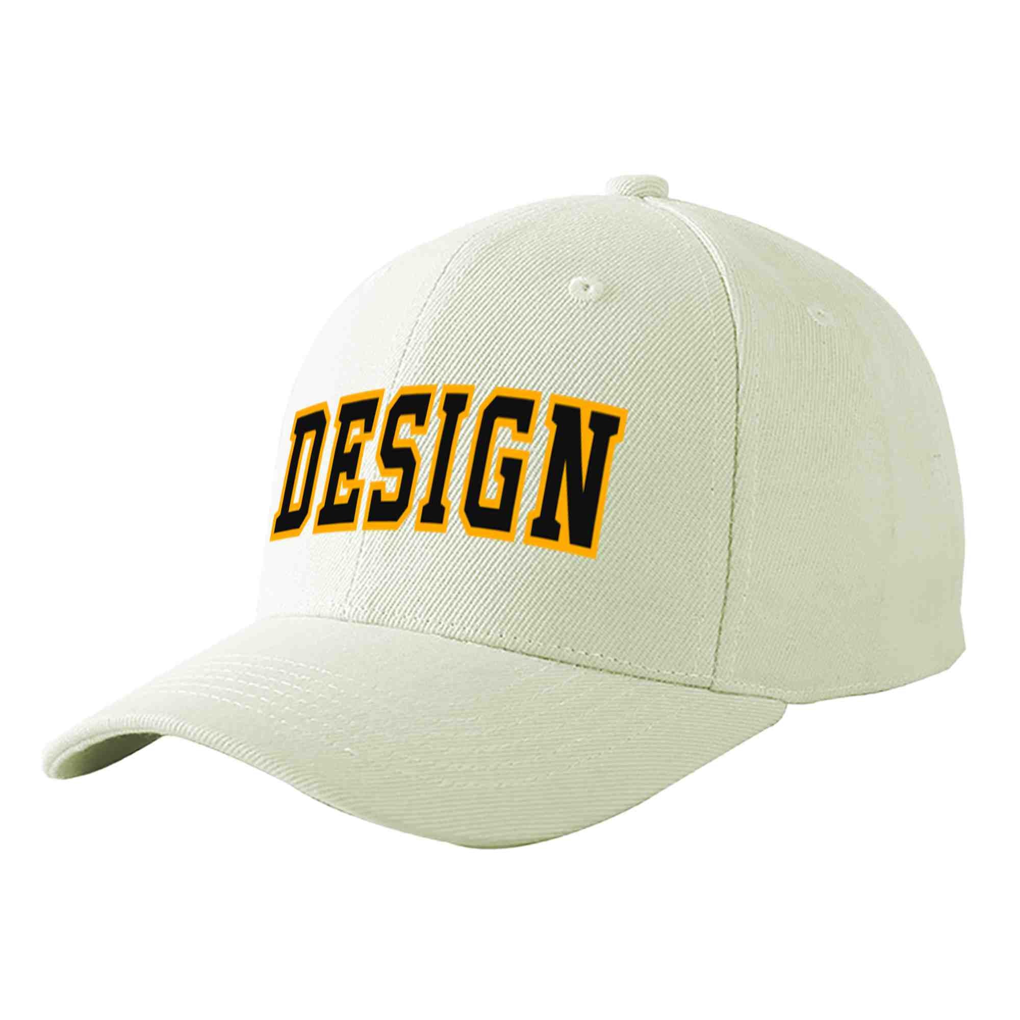 Custom Cream Black-Yellow Curved Eaves Sport Design Baseball Cap