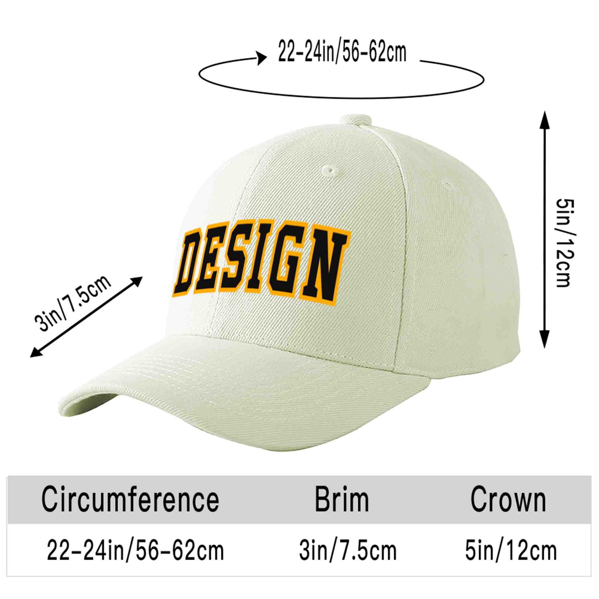 Custom Cream Black-Yellow Curved Eaves Sport Design Baseball Cap