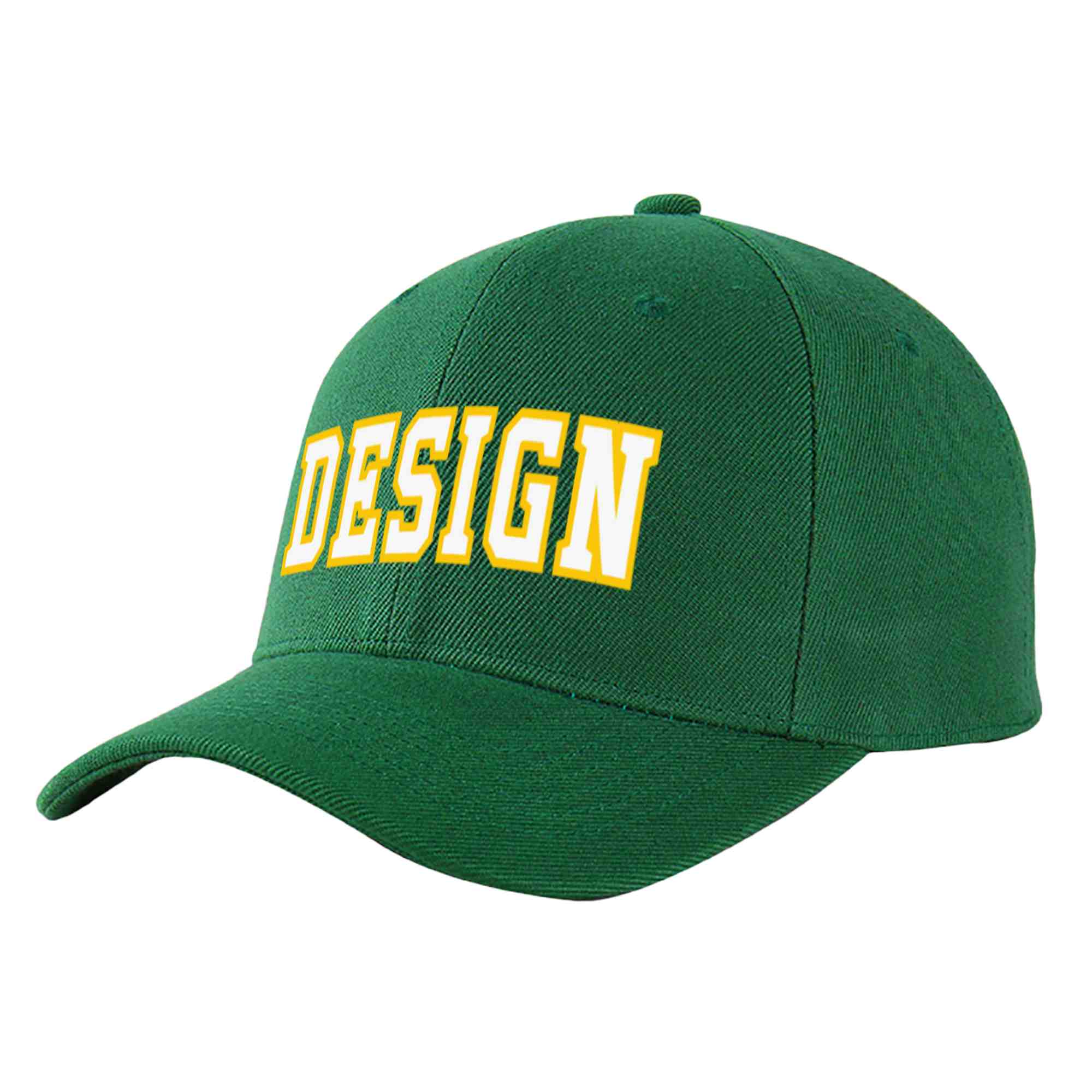 Custom Green White-Gold Curved Eaves Sport Design Baseball Cap