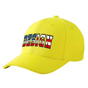 Custom Yellow Vintage USA Flag-Gold Curved Eaves Sport Design Baseball Cap