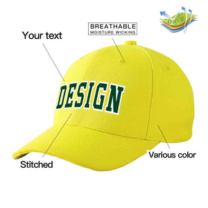 Casquette de baseball incurvée personnalisée jaune vert-blanc avec avant-toit