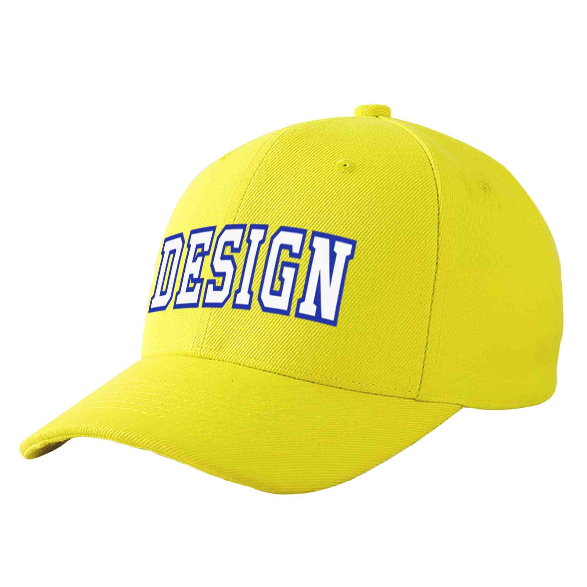 Custom Yellow Royal-White Curved Eaves Sport Design Baseball Cap