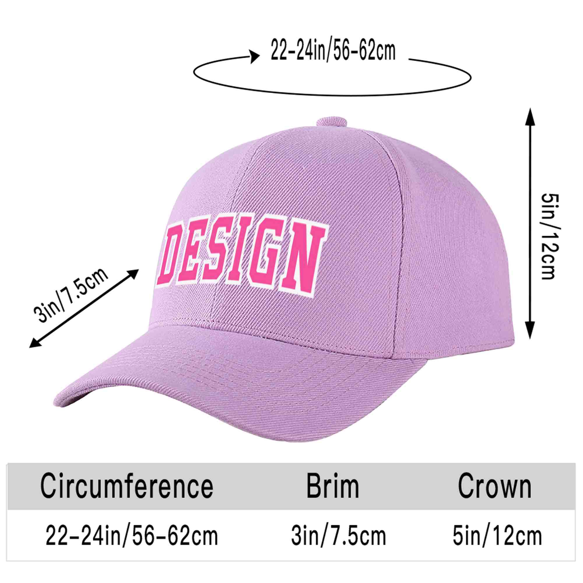 Custom Light Purple Pink-White Curved Eaves Sport Design Baseball Cap