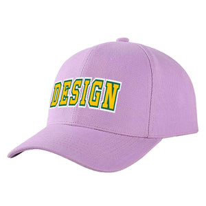 Casquette de baseball personnalisée avec avant-toit incurvé violet clair doré et vert Kelly