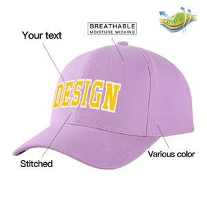 Custom Light Purple Gold-White Curved Eaves Sport Design Baseball Cap