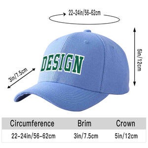 Custom Sky Blue Kelly Green-White Curved Eaves Sport Design Baseball Cap