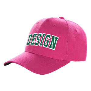 Custom Rose Red Kelly Green-White Curved Eaves Sport Design Baseball Cap