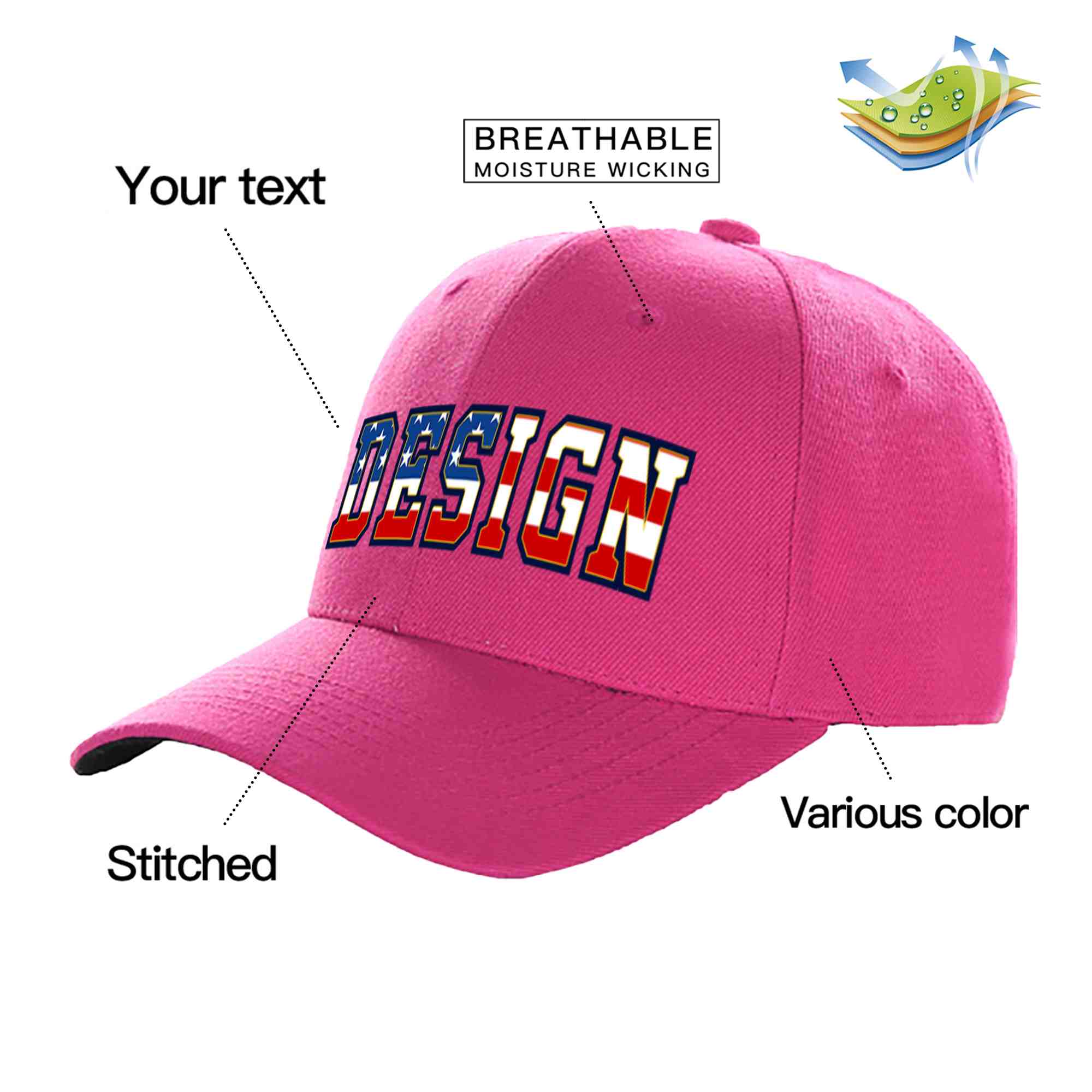 Custom Rose Red Vintage USA Flag-Gold Curved Eaves Sport Design Baseball Cap