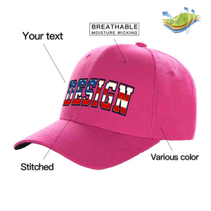 Custom Rose Red Vintage USA Flag-Gold Curved Eaves Sport Design Baseball Cap