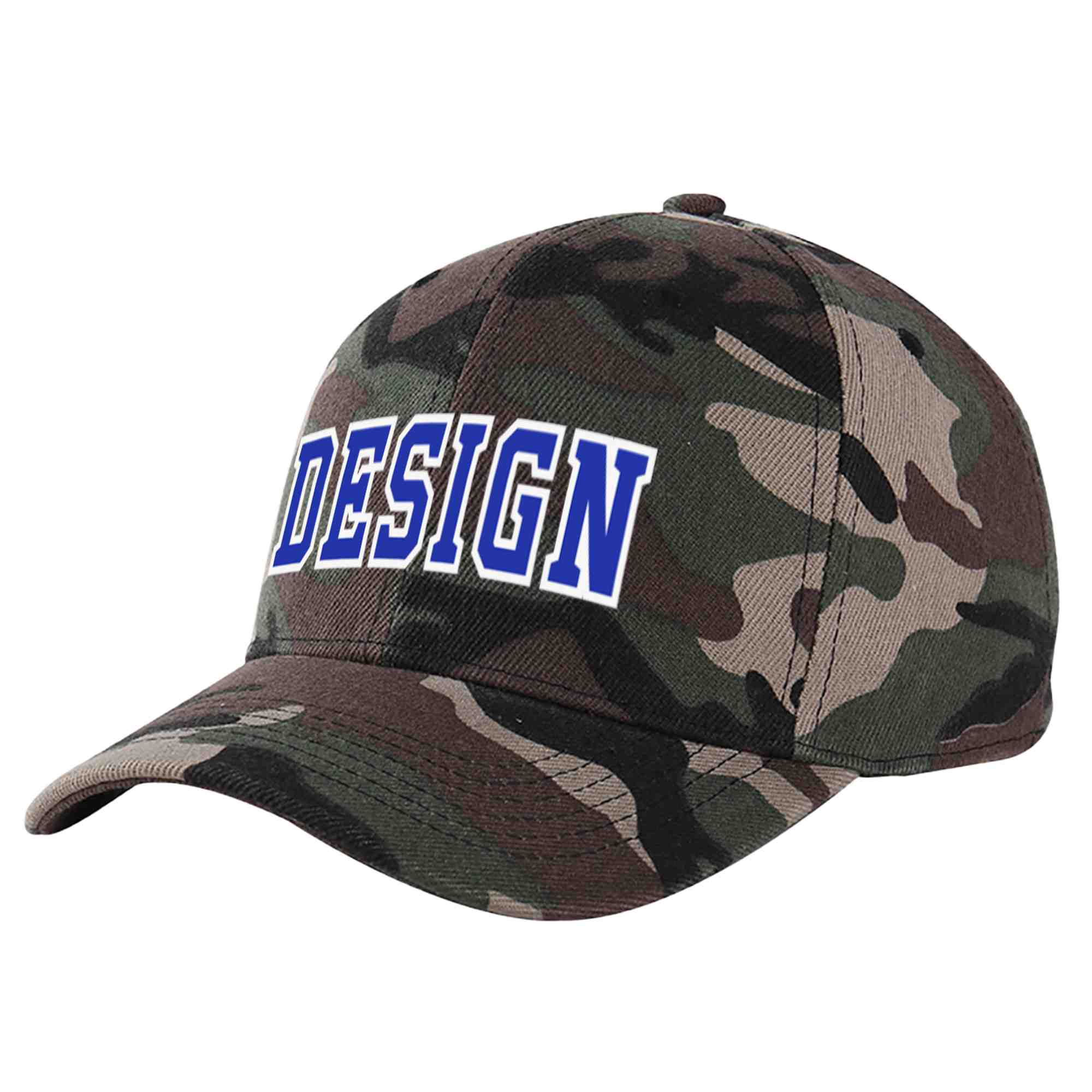 Custom Camo Royal-White Curved Eaves Sport Design Baseball Cap