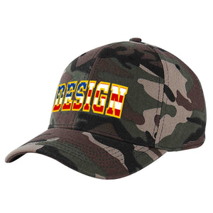 Custom Camo Vintage USA Flag-Gold Curved Eaves Sport Design Baseball Cap