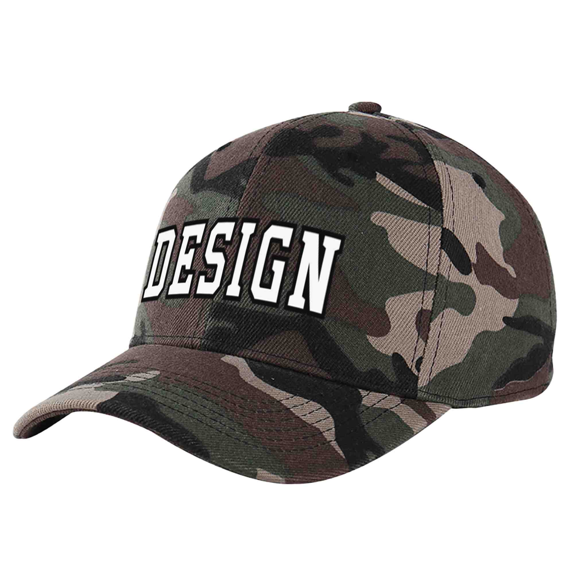 Custom Camo White-Black Curved Eaves Sport Design Baseball Cap