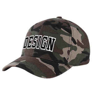 Custom Camo Black-White Curved Eaves Sport Design Baseball Cap