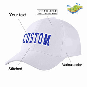 Conception personnalisée de casquette de baseball de sport incurvée blanc royal-blanc pour hommes/femmes/jeunes