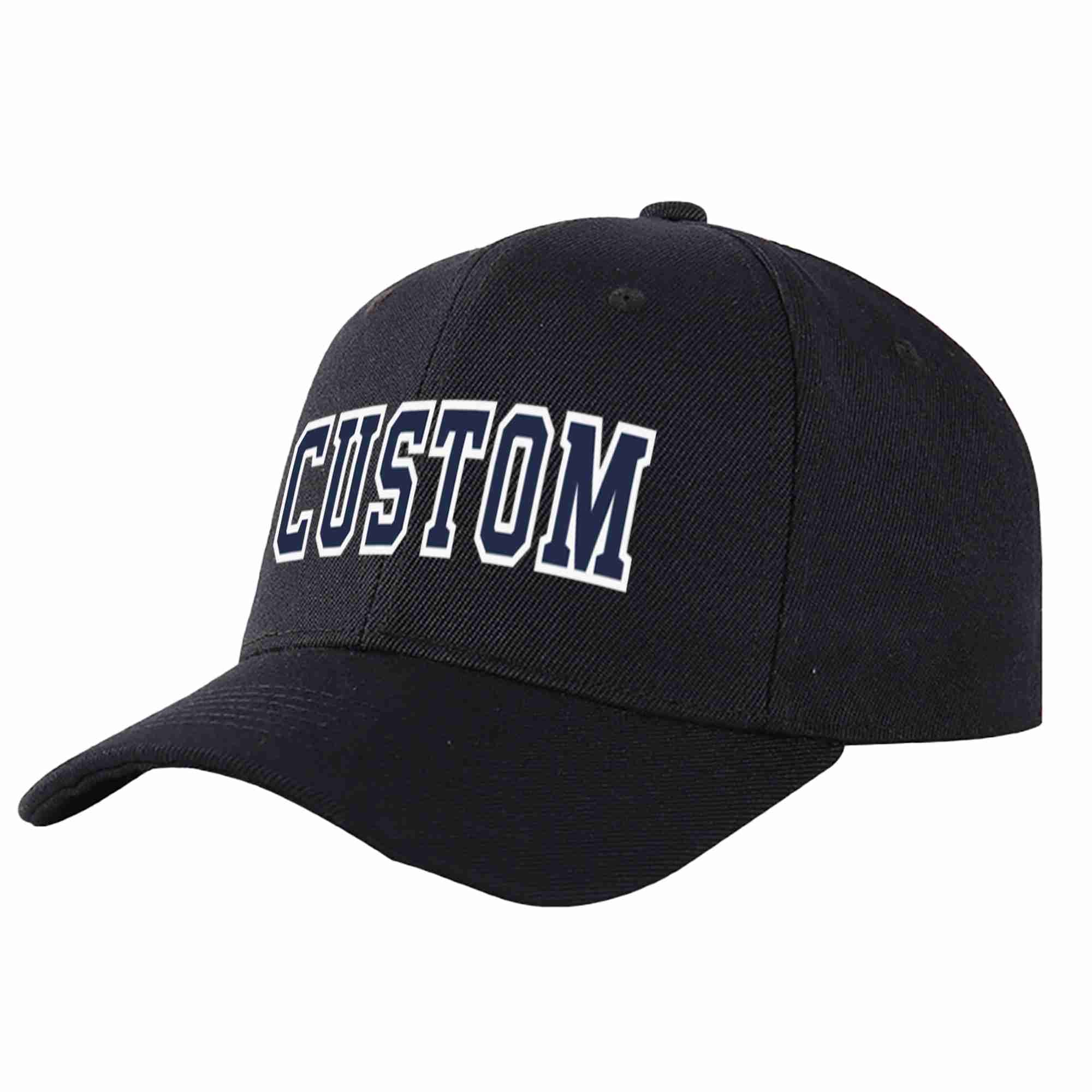 Conception personnalisée de casquette de baseball de sport incurvée noir marine-blanc pour hommes/femmes/jeunes