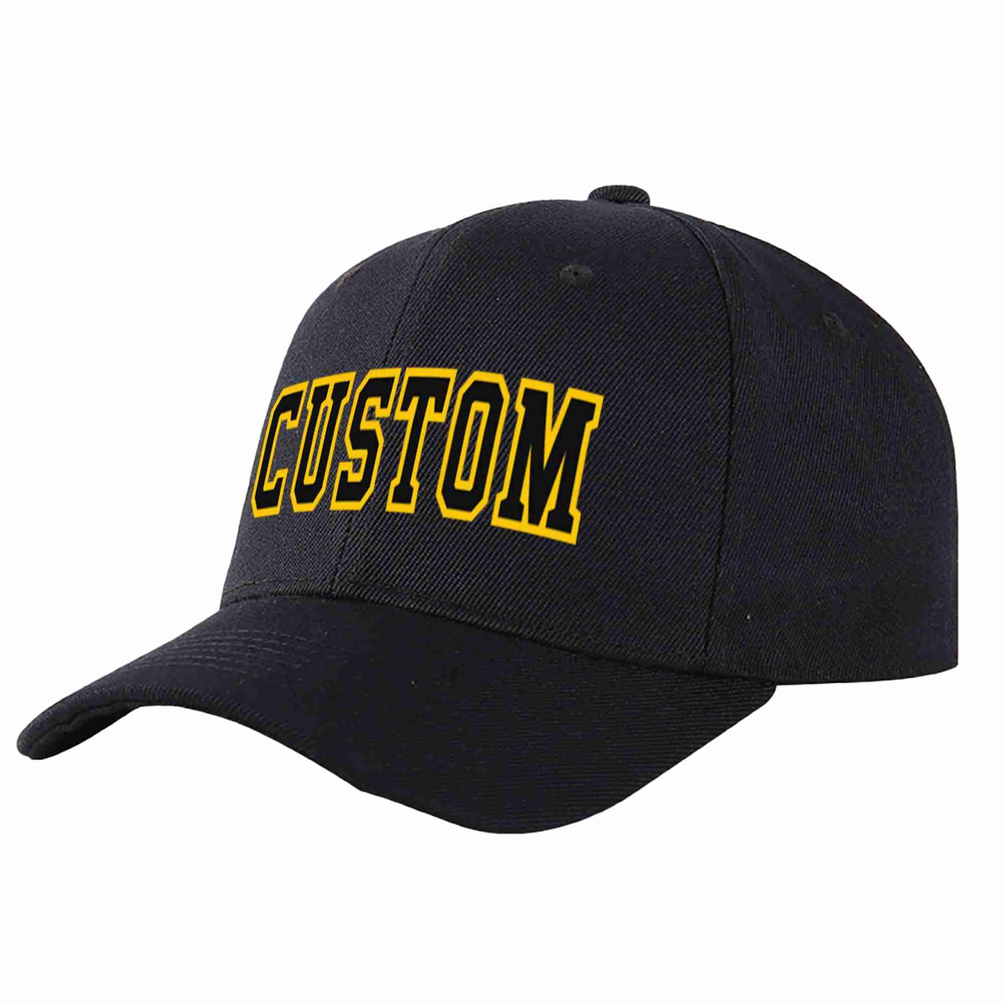 Custom Black Black-Gold Curved Eaves Sport Baseball Cap Design for Men/Women/Youth