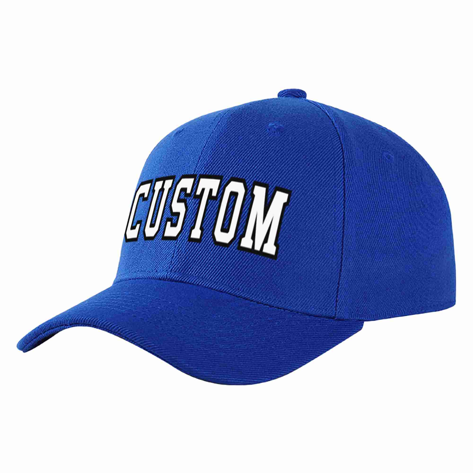 Conception personnalisée de casquette de baseball de sport incurvée Eaves blanc-noir royal pour hommes/femmes/jeunes