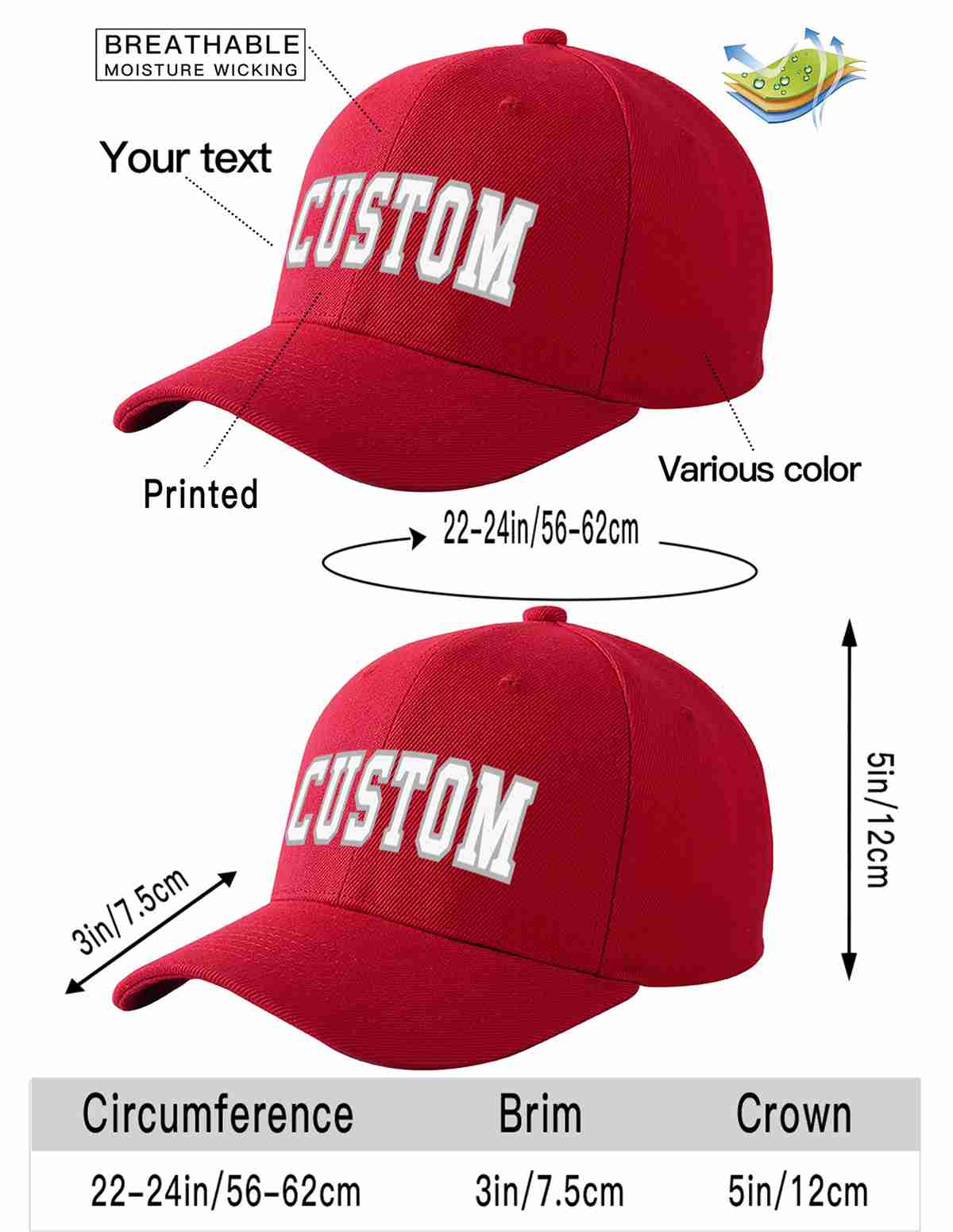 Custom Red White-Gray Curved Eaves Sport Baseball Cap Design for Men/Women/Youth