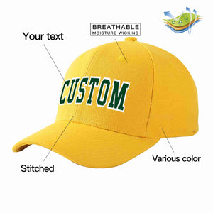 Conception personnalisée de casquette de baseball de sport courbée en or vert-blanc pour hommes/femmes/jeunes