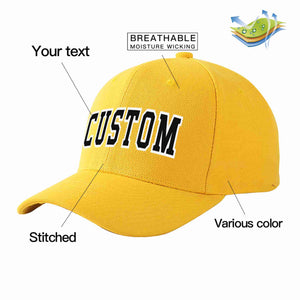 Custom Gold Black-White Curved Eaves Sport Baseball Cap Design for Men/Women/Youth